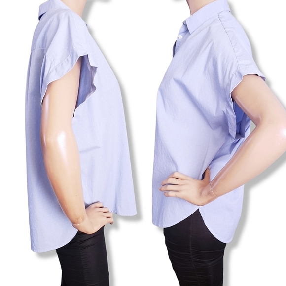 Soho Threads Blue Light Swiss Dot Button Down Blouse - Picture 4 of 9